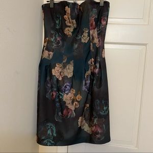 H&M dark green floral strapless dress size 10